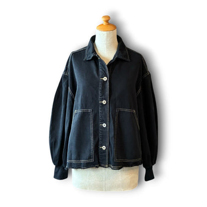 One-of-a-Kind Black Dyed Denim Short Jacket | Japanese Reworked Denim Jacket | zivun