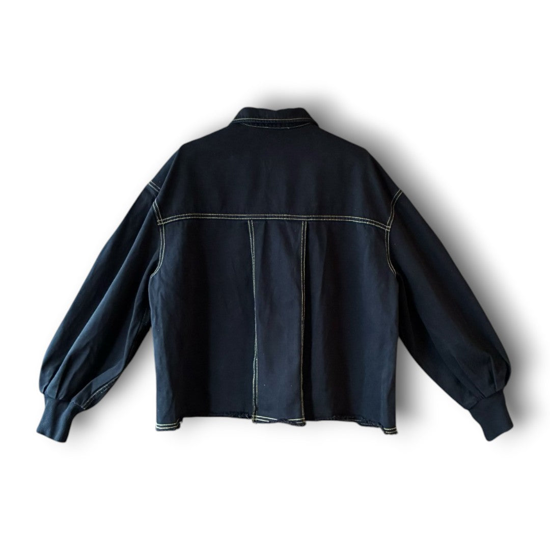 One-of-a-Kind Black Dyed Denim Short Jacket | Japanese Reworked Denim Jacket | zivun