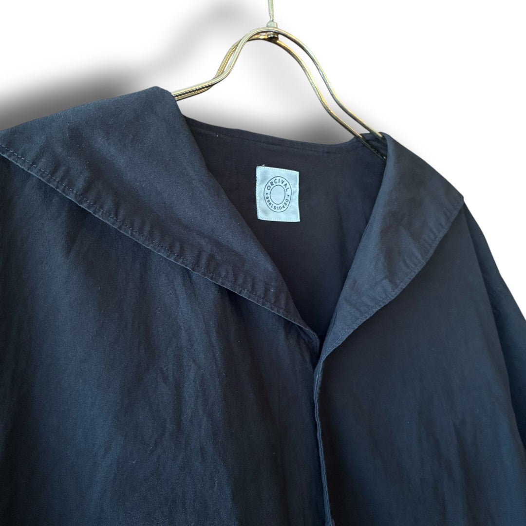 One-of-a-Kind Black Dyed Sailor Collar Shirt Dress | Japanese Reworked Long Dress | zivun