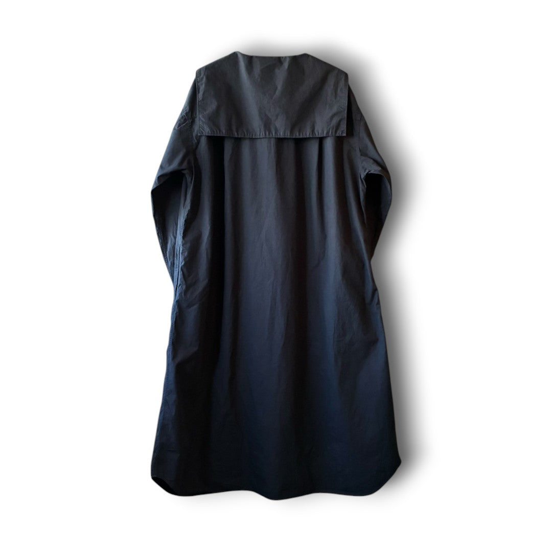 One-of-a-Kind Black Dyed Sailor Collar Shirt Dress | Japanese Reworked Long Dress | zivun