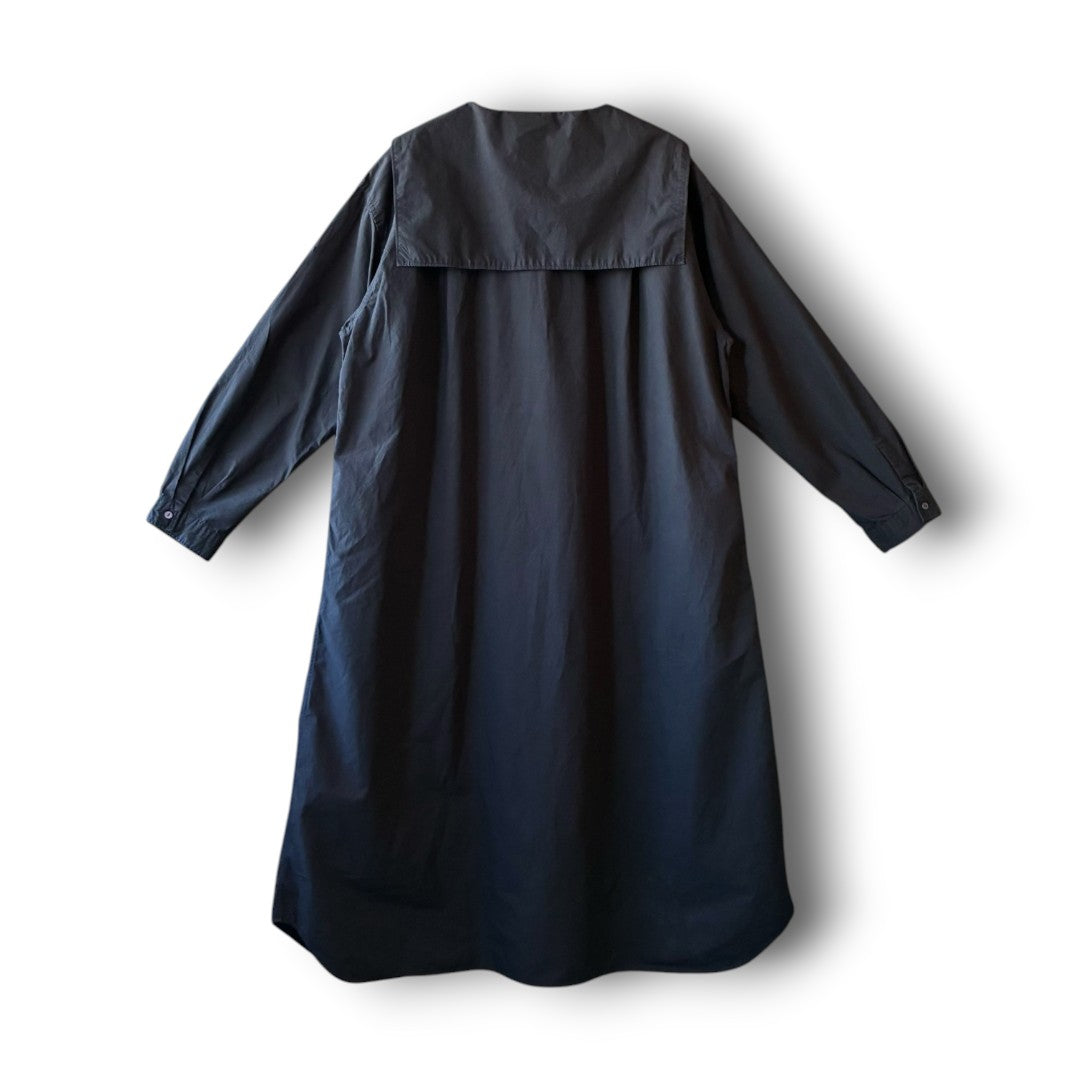 One-of-a-Kind Black Dyed Sailor Collar Shirt Dress | Japanese Reworked Long Dress | zivun