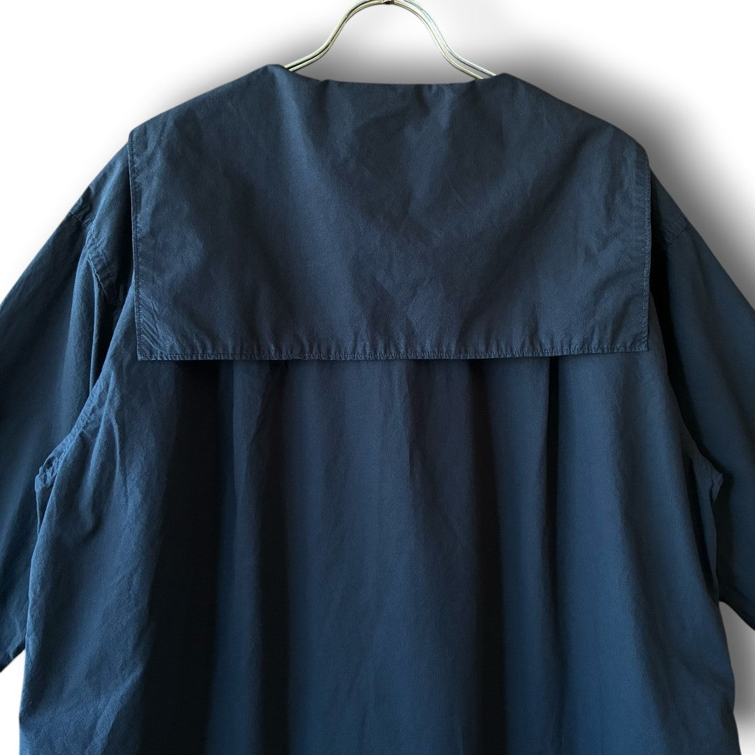 One-of-a-Kind Black Dyed Sailor Collar Shirt Dress | Japanese Reworked Long Dress | zivun