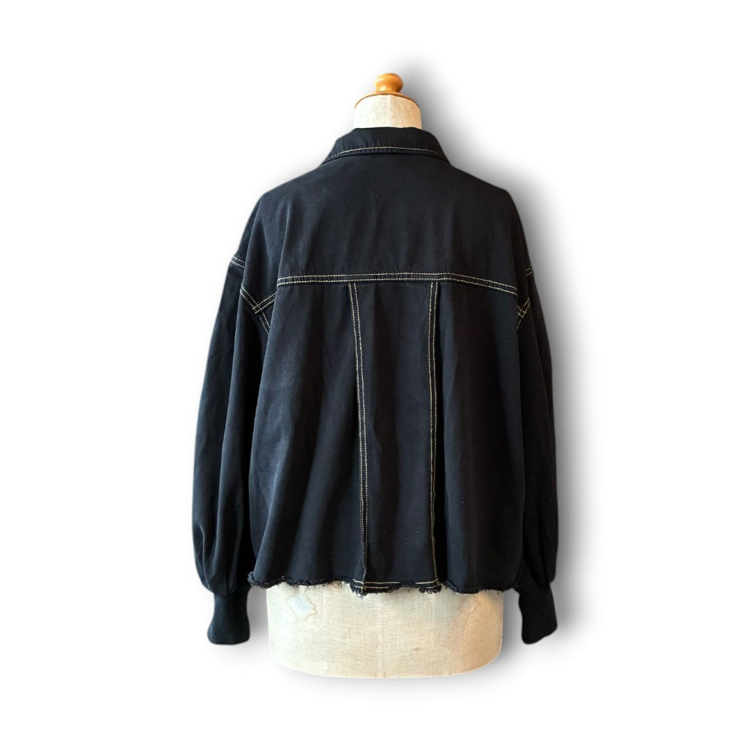 One of a Kind Black Dyed Denim Short Jacket Reworked Vintage – OLD