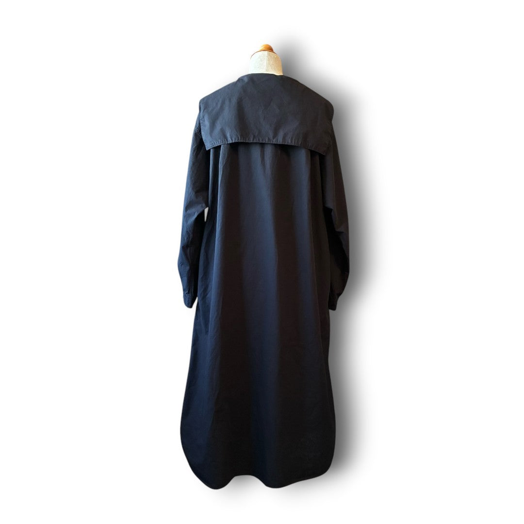One-of-a-Kind Black Dyed Sailor Collar Shirt Dress | Japanese Reworked Long Dress | zivun