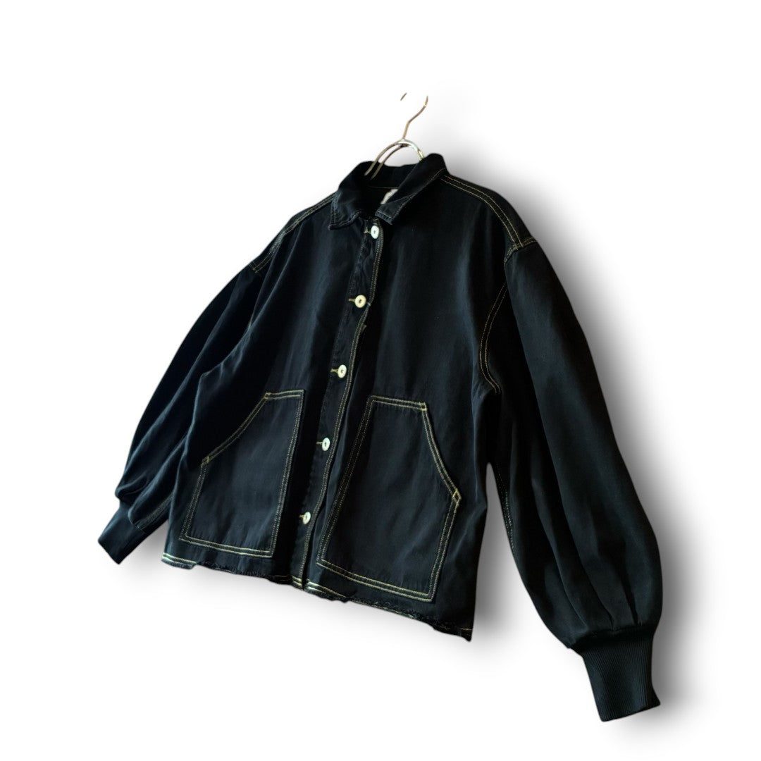 One-of-a-Kind Black Dyed Denim Short Jacket | Japanese Reworked Denim Jacket | zivun