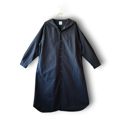 One-of-a-Kind Black Dyed Sailor Collar Shirt Dress | Japanese Reworked Long Dress | zivun