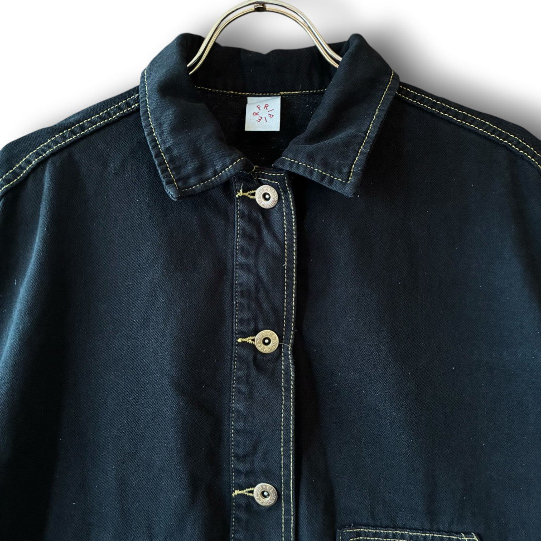 One-of-a-Kind Black Dyed Denim Short Jacket | Japanese Reworked Denim Jacket | zivun
