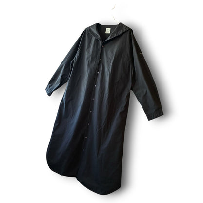 One-of-a-Kind Black Dyed Sailor Collar Shirt Dress | Japanese Reworked Long Dress | zivun