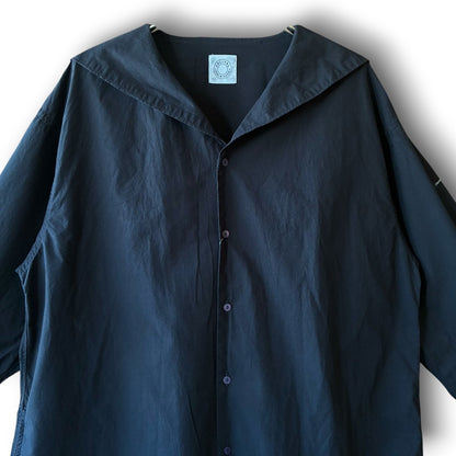 One-of-a-Kind Black Dyed Sailor Collar Shirt Dress | Japanese Reworked Long Dress | zivun