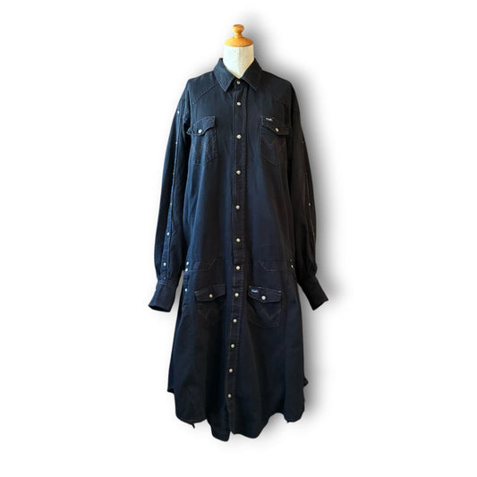 One-of-a-Kind Black Dyed Denim Shirt Dress | Japanese Reworked Denim Dress | zivun