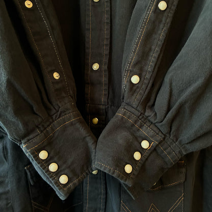 One-of-a-Kind Black Dyed Denim Shirt Dress | Japanese Reworked Denim Dress | zivun