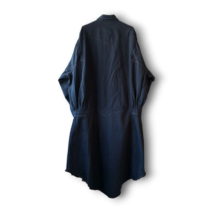 One-of-a-Kind Black Dyed Denim Shirt Dress | Japanese Reworked Denim Dress | zivun