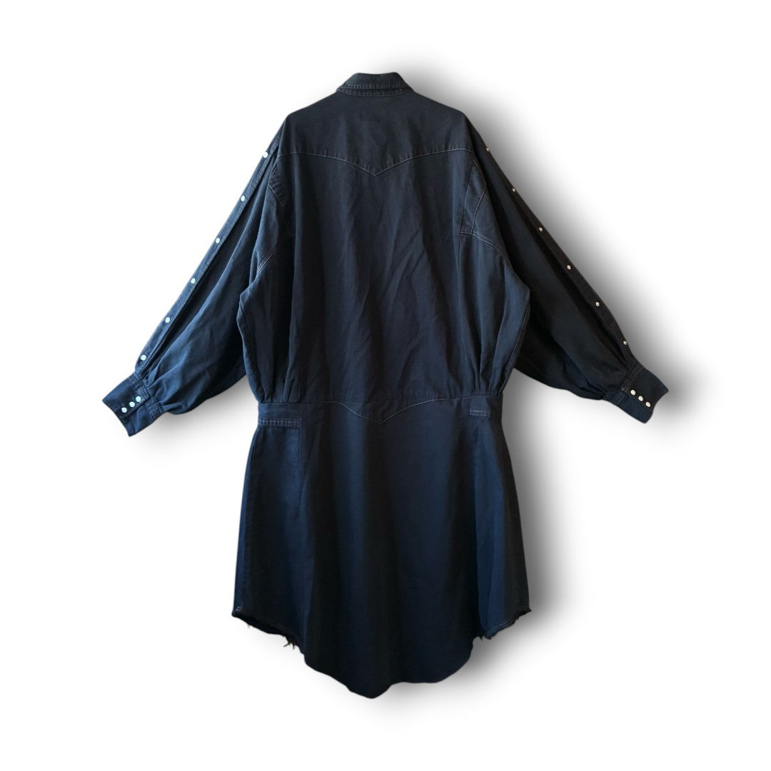 One-of-a-Kind Black Dyed Denim Shirt Dress | Japanese Reworked Denim Dress | zivun