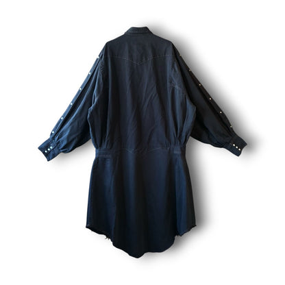 One-of-a-Kind Black Dyed Denim Shirt Dress | Japanese Reworked Denim Dress | zivun