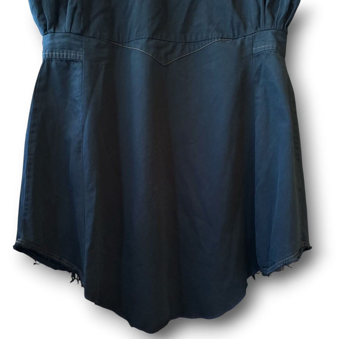 One-of-a-Kind Black Dyed Denim Shirt Dress | Japanese Reworked Denim Dress | zivun