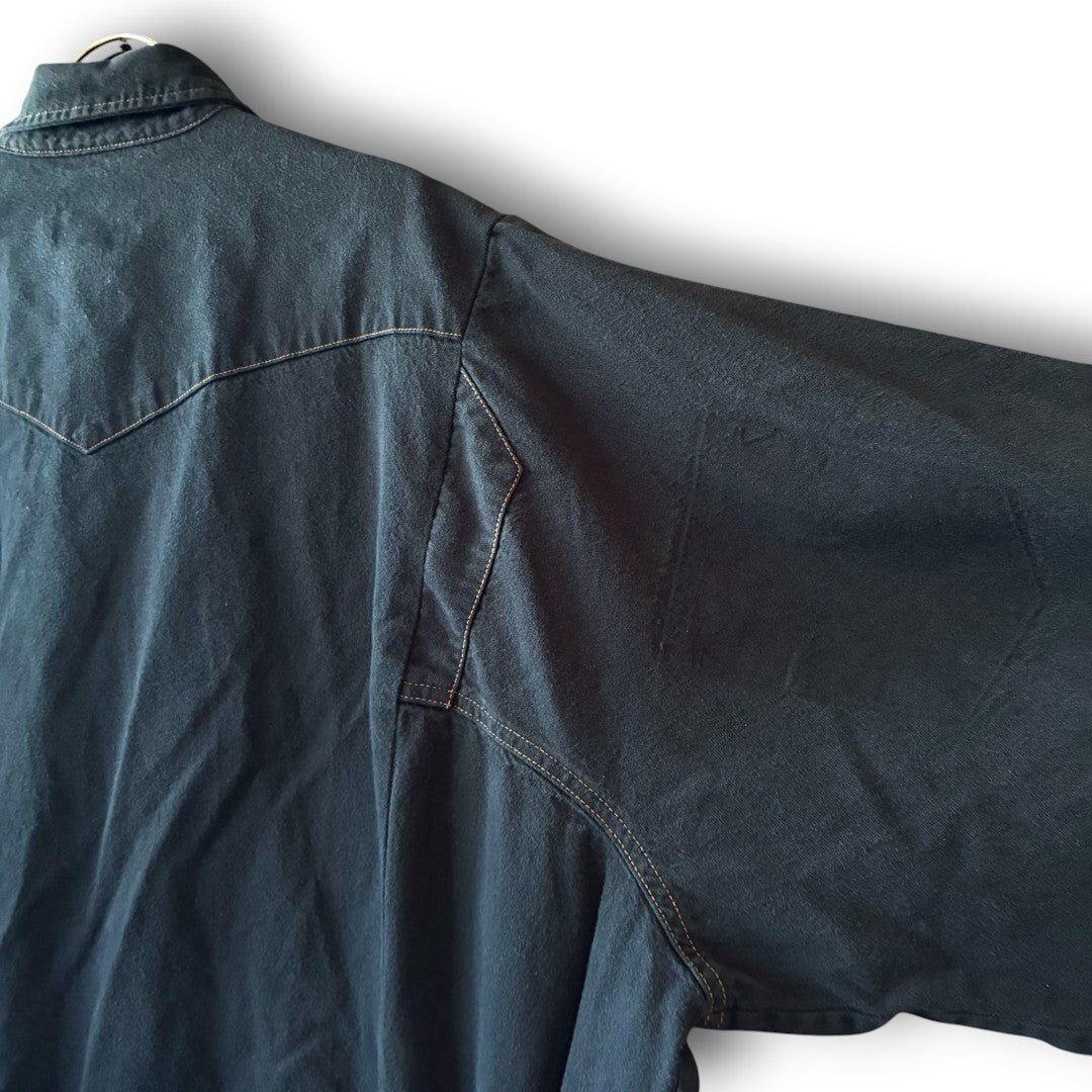One-of-a-Kind Black Dyed Denim Shirt Dress | Japanese Reworked Denim Dress | zivun