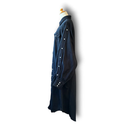 One-of-a-Kind Black Dyed Denim Shirt Dress | Japanese Reworked Denim Dress | zivun