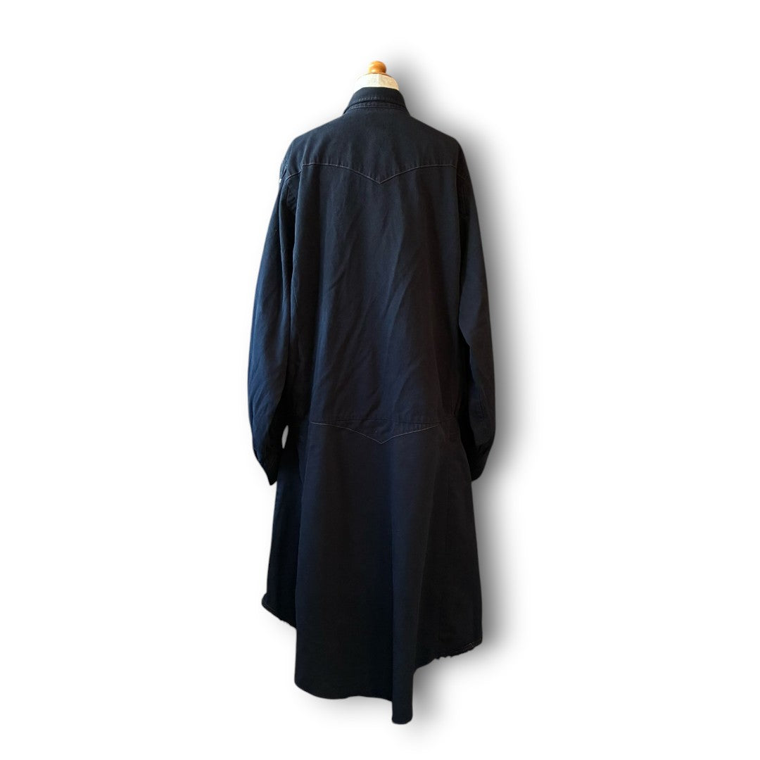 One-of-a-Kind Black Dyed Denim Shirt Dress | Japanese Reworked Denim Dress | zivun