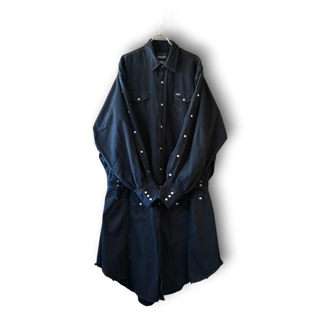 One-of-a-Kind Black Dyed Denim Shirt Dress | Japanese Reworked Denim Dress | zivun