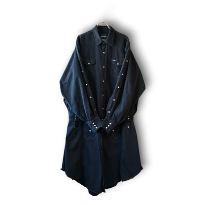 One-of-a-Kind Black Dyed Denim Shirt Dress | Japanese Reworked Denim Dress | zivun