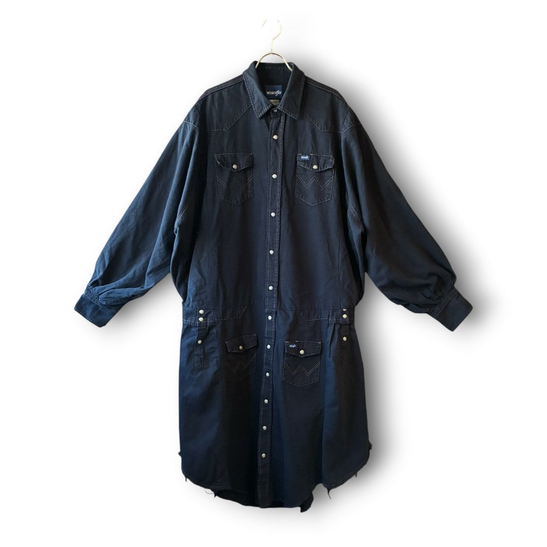 One-of-a-Kind Black Dyed Denim Shirt Dress | Japanese Reworked Denim Dress | zivun