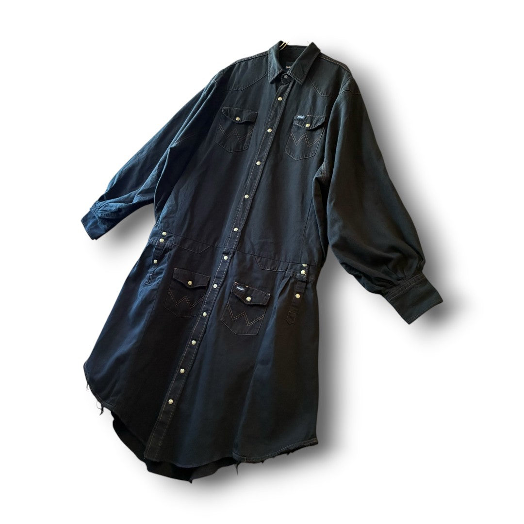 One-of-a-Kind Black Dyed Denim Shirt Dress | Japanese Reworked Denim Dress | zivun