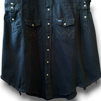 One-of-a-Kind Black Dyed Denim Shirt Dress | Japanese Reworked Denim Dress | zivun