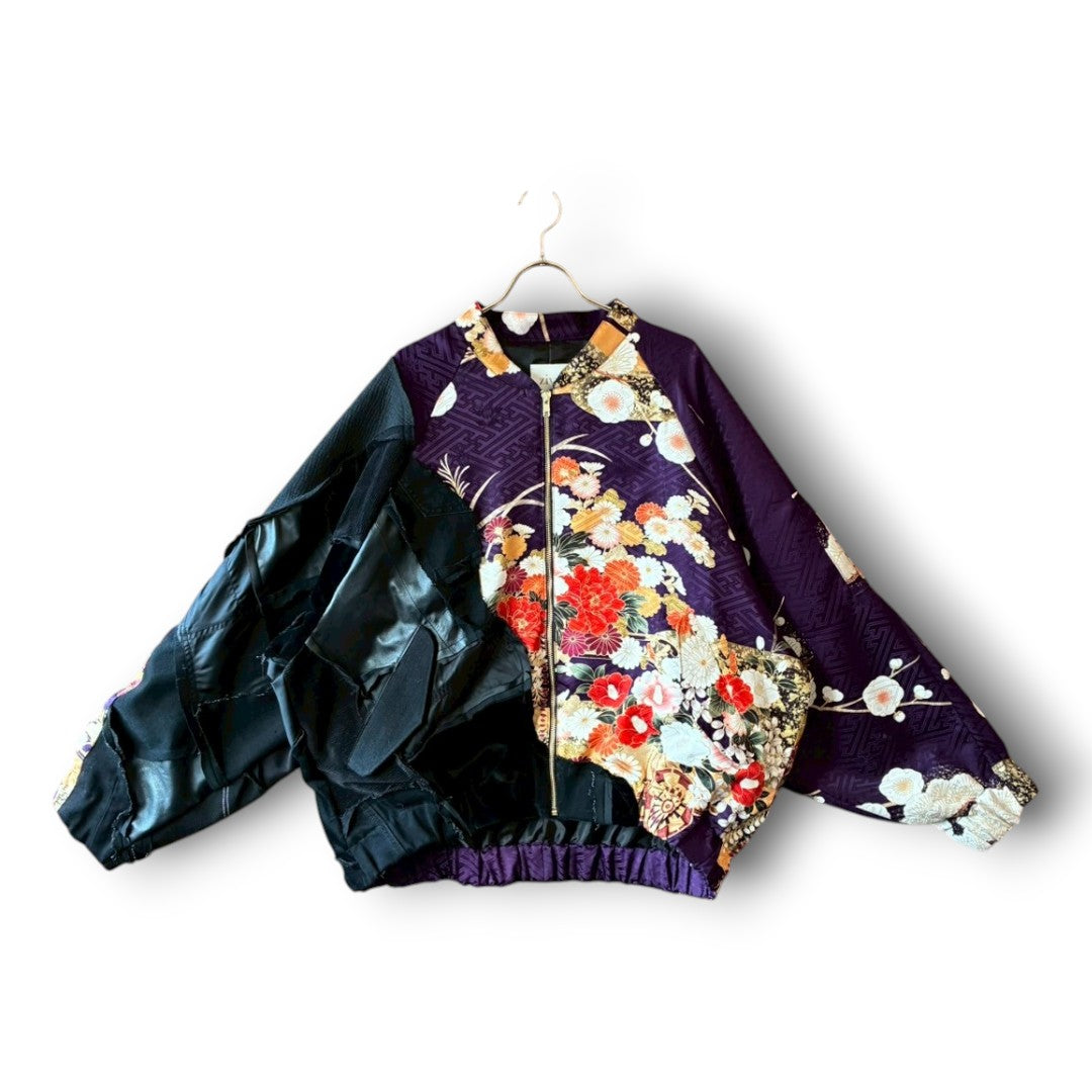 zivun by Nao Reconstructed Furisode MA-1 Jacket | Asymmetrical | Unisex | One-of-a-Kind | OLD FLIP