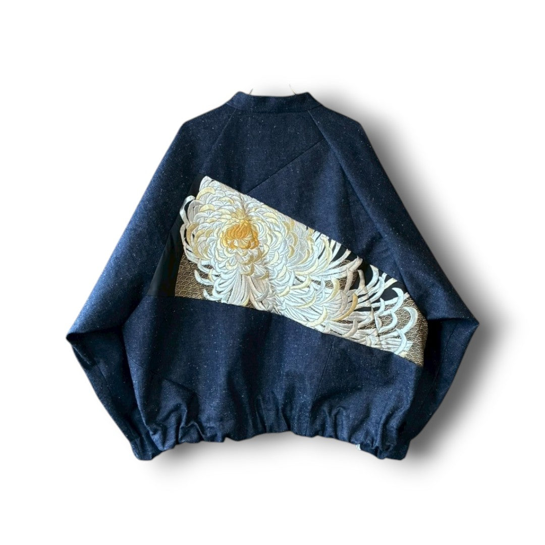 zivun by Nao Reconstructed Kurotomesode MA-1 Jacket | Gold Embroidery | Unisex | One-of-a-Kind | OLD FLIP