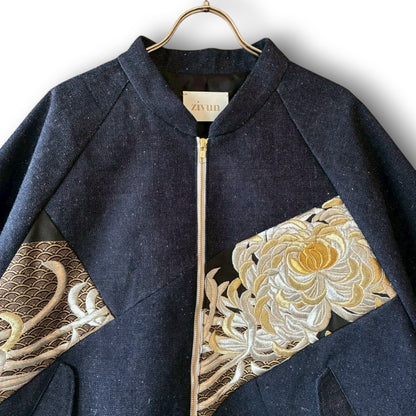 zivun by Nao Reconstructed Kurotomesode MA-1 Jacket | Gold Embroidery | Unisex | One-of-a-Kind | OLD FLIP