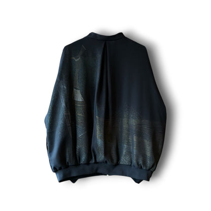 zivun Sheer MA-1 Black-Tomesode Balloon Jacket | Gold Foil Pattern | Reconstructed Design | Lightweight One-of-a-Kind | OLD FLIP