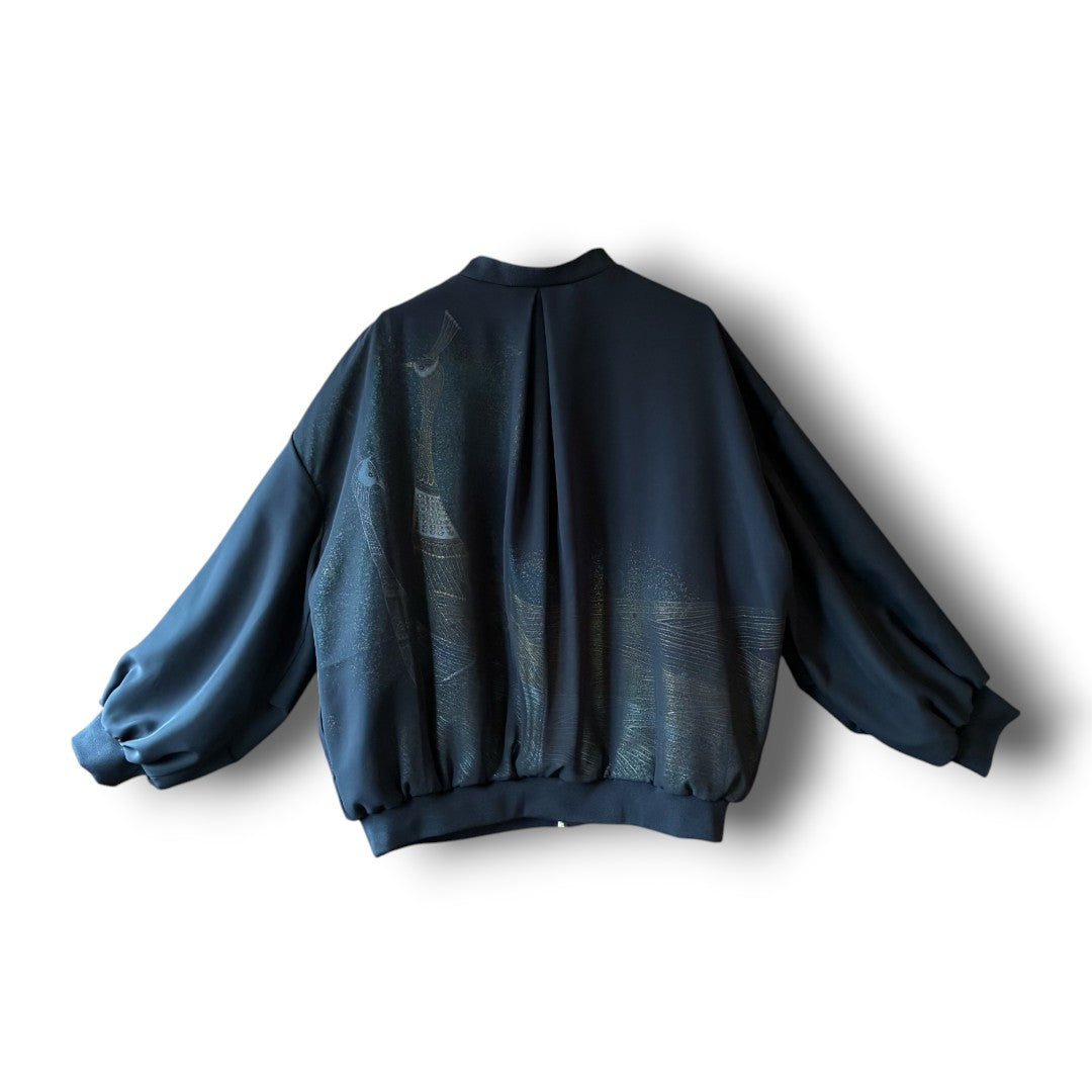 zivun Sheer MA-1 Black-Tomesode Balloon Jacket | Gold Foil Pattern | Reconstructed Design | Lightweight One-of-a-Kind | OLD FLIP