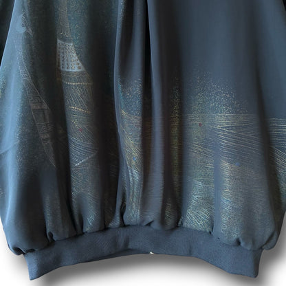 zivun Sheer MA-1 Black-Tomesode Balloon Jacket | Gold Foil Pattern | Reconstructed Design | Lightweight One-of-a-Kind | OLD FLIP