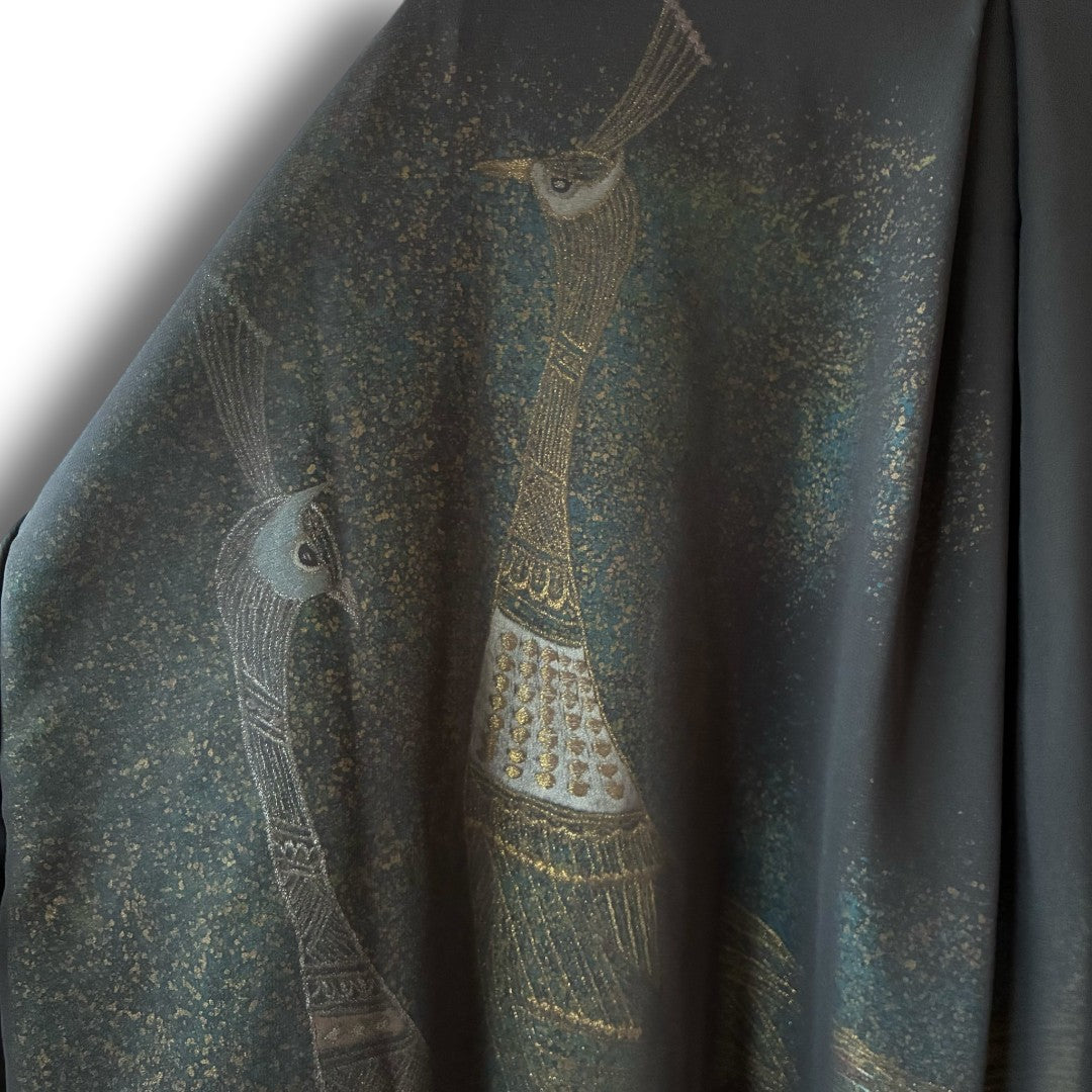 zivun Sheer MA-1 Black-Tomesode Balloon Jacket | Gold Foil Pattern | Reconstructed Design | Lightweight One-of-a-Kind | OLD FLIP