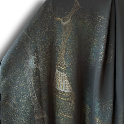 zivun Sheer MA-1 Black-Tomesode Balloon Jacket | Gold Foil Pattern | Reconstructed Design | Lightweight One-of-a-Kind | OLD FLIP
