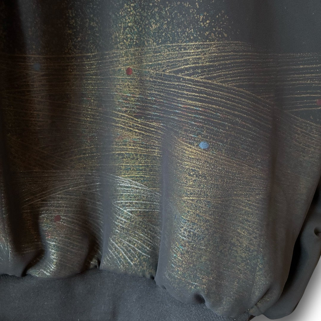 zivun Sheer MA-1 Black-Tomesode Balloon Jacket | Gold Foil Pattern | Reconstructed Design | Lightweight One-of-a-Kind | OLD FLIP