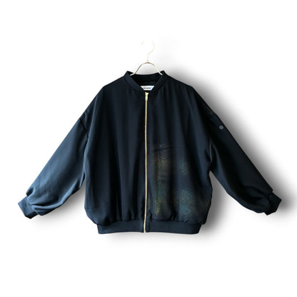 zivun Sheer MA-1 Black-Tomesode Balloon Jacket | Gold Foil Pattern | Reconstructed Design | Lightweight One-of-a-Kind | OLD FLIP
