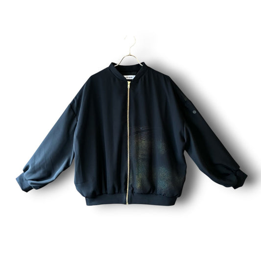 zivun Sheer MA-1 Kurotomesode Balloon Jacket | Gold Foil Pattern | Reconstructed Design | Lightweight One-of-a-Kind | OLD FLIP
