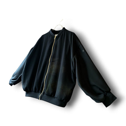 zivun Sheer MA-1 Black-Tomesode Balloon Jacket | Gold Foil Pattern | Reconstructed Design | Lightweight One-of-a-Kind | OLD FLIP