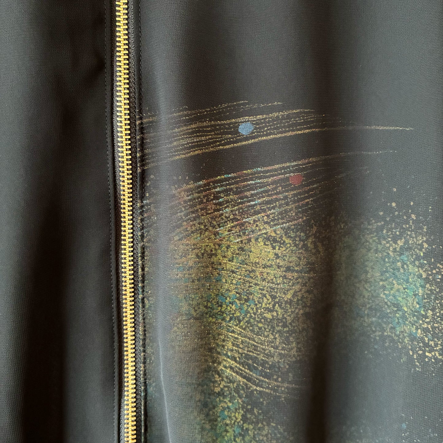 zivun Sheer MA-1 Black-Tomesode Balloon Jacket | Gold Foil Pattern | Reconstructed Design | Lightweight One-of-a-Kind | OLD FLIP