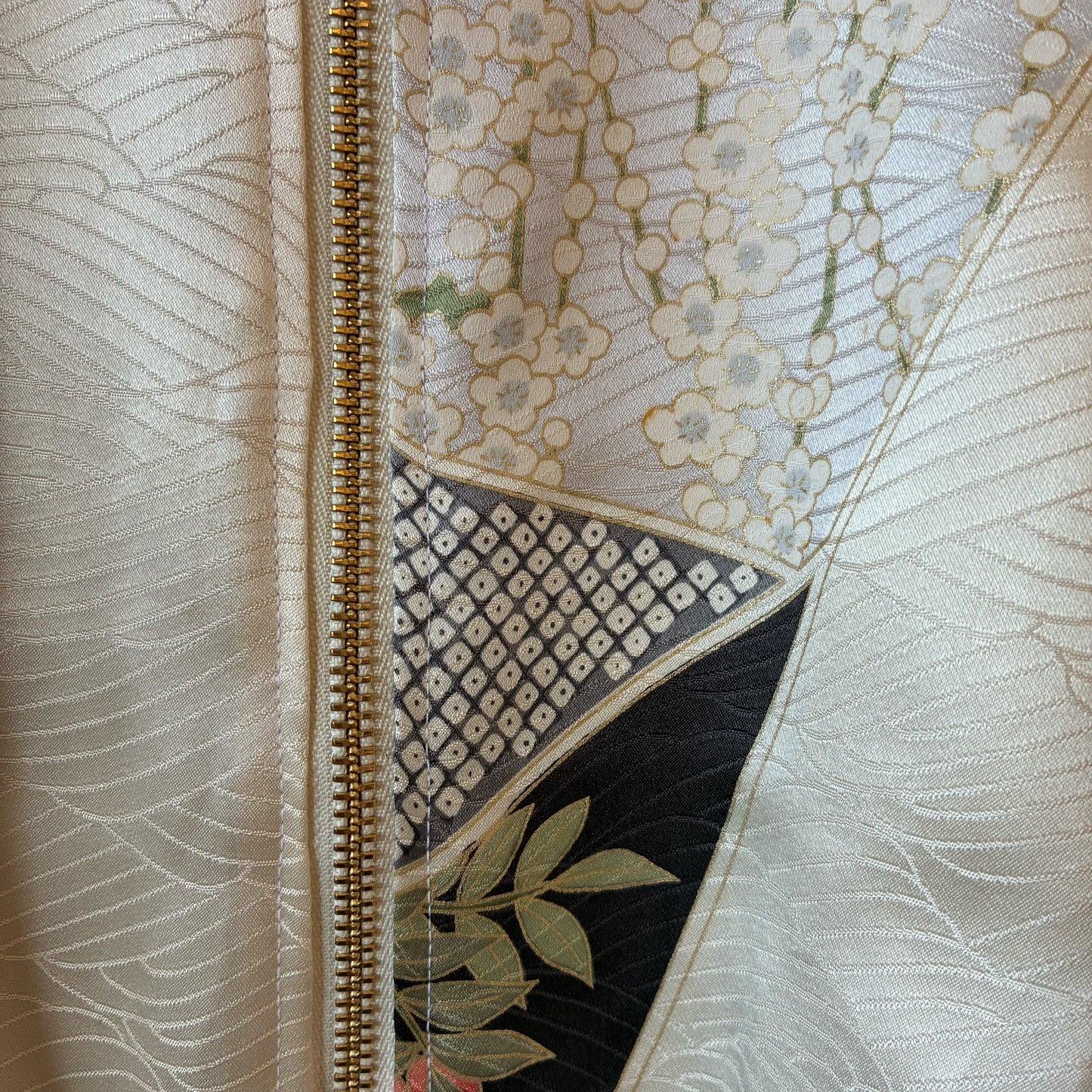 One-of-a-Kind Reconstructed Furisode Kimono MA-1 Jacket | Silver Floral Patchwork Bomber | zivun