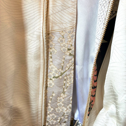 One-of-a-Kind Reconstructed Furisode Kimono MA-1 Jacket | Silver Floral Patchwork Bomber | zivun