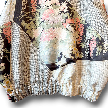 One-of-a-Kind Reconstructed Furisode Kimono MA-1 Jacket | Silver Floral Patchwork Bomber | zivun