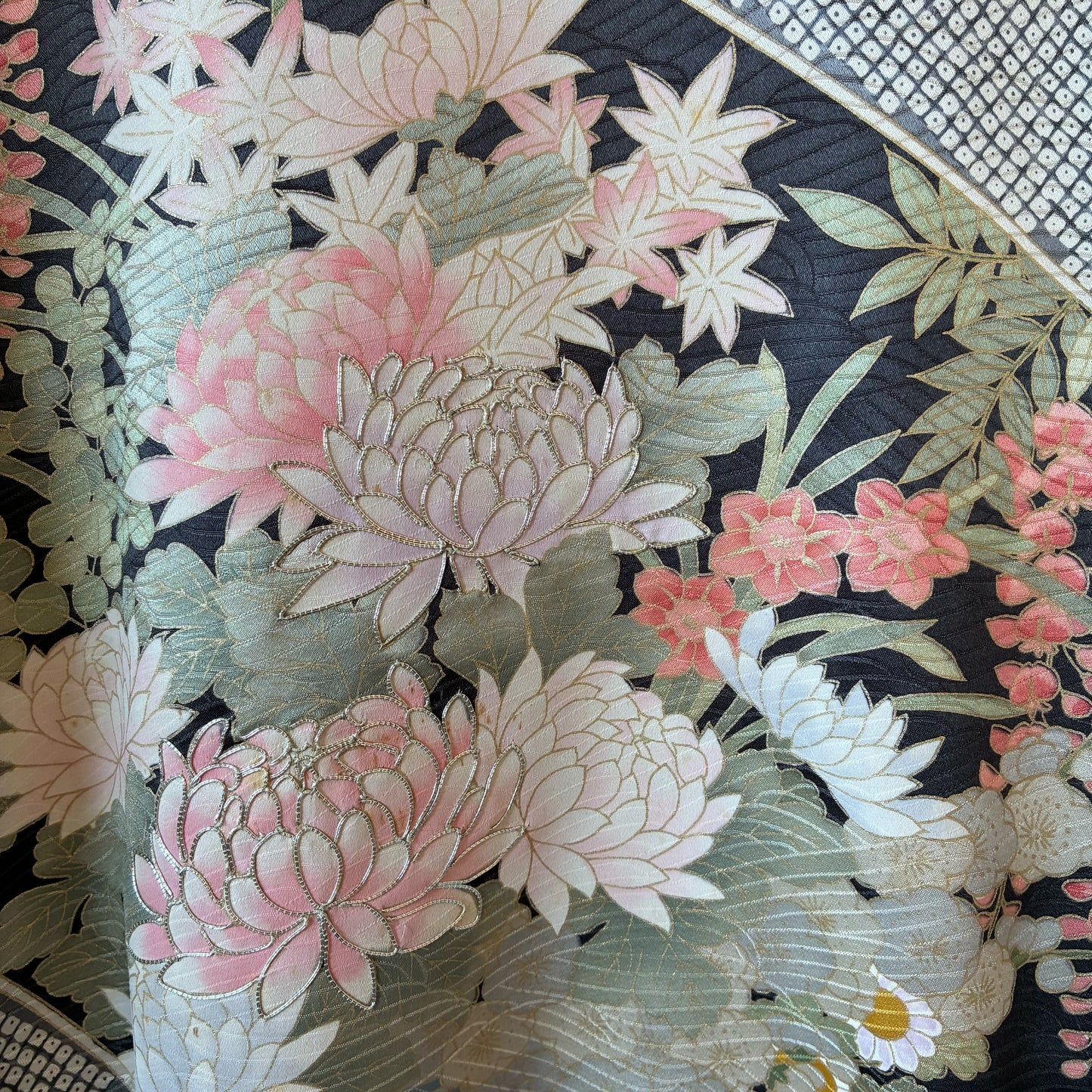 One-of-a-Kind Reconstructed Furisode Kimono MA-1 Jacket | Silver Floral Patchwork Bomber | zivun