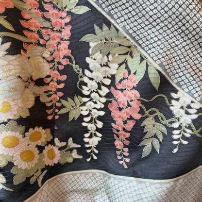 One-of-a-Kind Reconstructed Furisode Kimono MA-1 Jacket | Silver Floral Patchwork Bomber | zivun