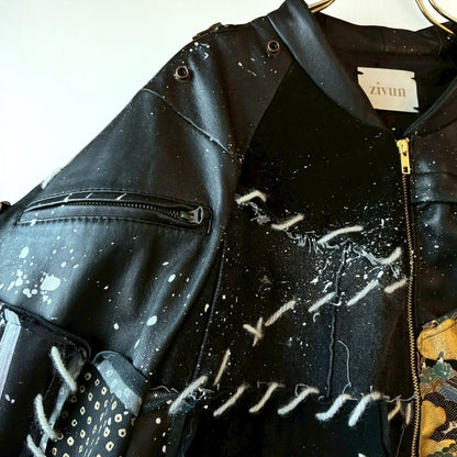 Kurotomesode × Leather Reconstructed MA-1 Jacket – “Aesthetic of Rebellion” | Unisex | One-of-a-kind