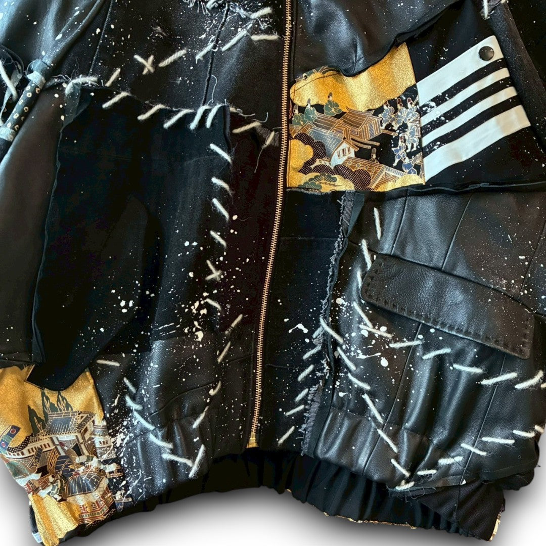 Kurotomesode × Leather Reconstructed MA-1 Jacket – “Aesthetic of Rebellion” | Unisex | One-of-a-kind