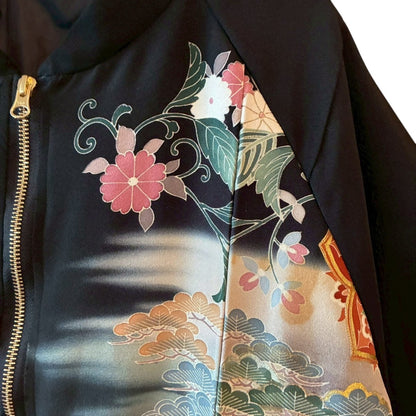 Kurotomesode Reconstructed MA-1 Bomber Jacket Japanese Kimono × Modern Design One-of-a-kind Unisex zivun