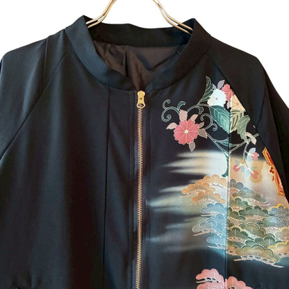 Kurotomesode Reconstructed MA-1 Bomber Jacket Japanese Kimono × Modern Design One-of-a-kind Unisex zivun