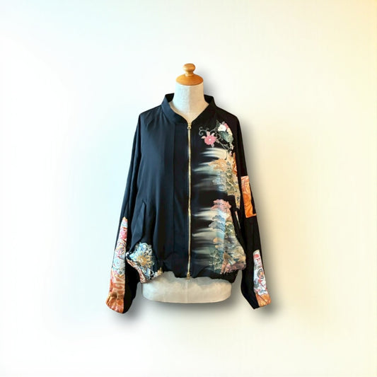 Kurotomesode Reconstructed MA-1 Bomber Jacket Japanese Kimono × Modern Design One-of-a-kind Unisex zivun